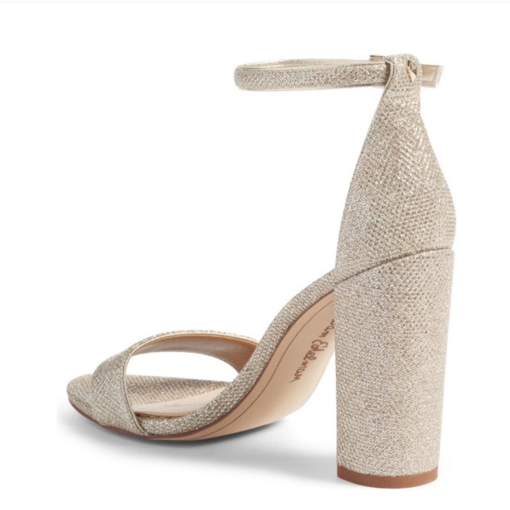 Sam Edelman Gold Glitter Ankle-Strap Block Heel Sandals - Picture 3 of 5